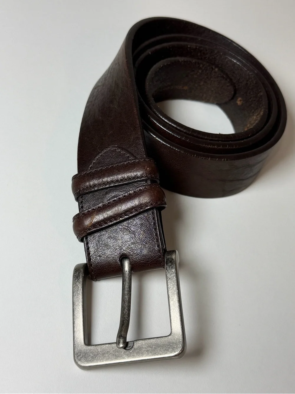 Men’s ELLIOT RHODES London 38W Dark Brown Leather Belt with Matte Silver Buckle
